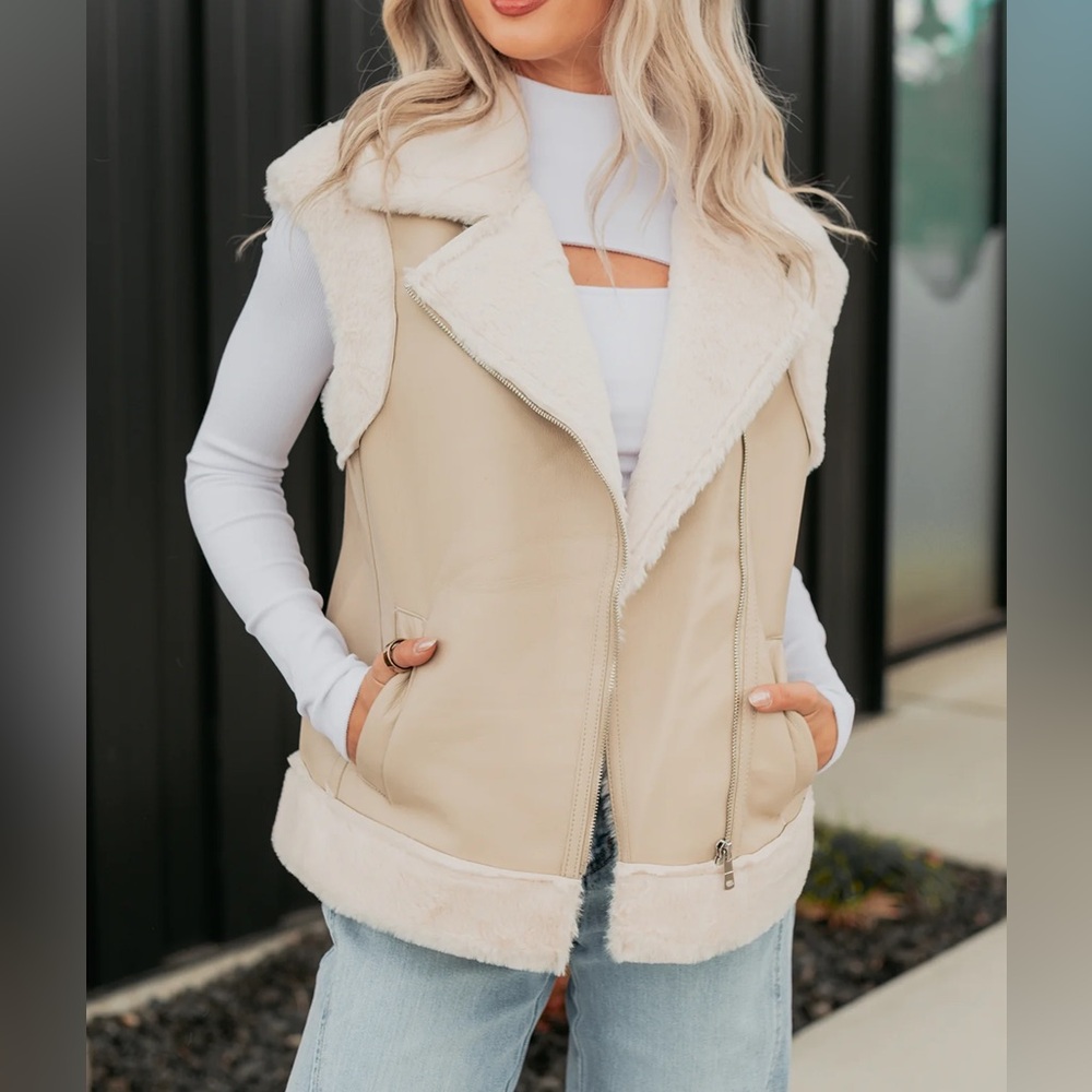 Faux Leather Vest with Sherpa Fur Lining